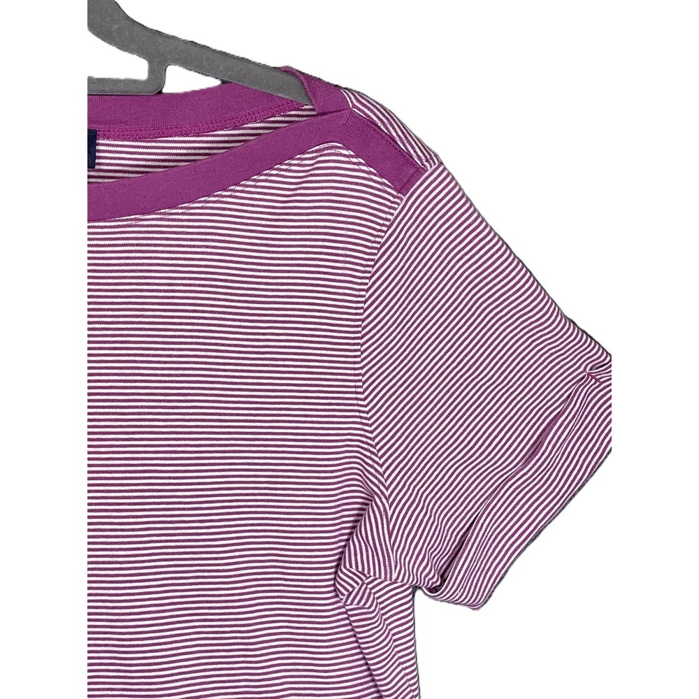 Brooks Brothers 346 Womens Purple White Striped Boat Neck Cotton T-Shirt Large - Picture 7 of 13
